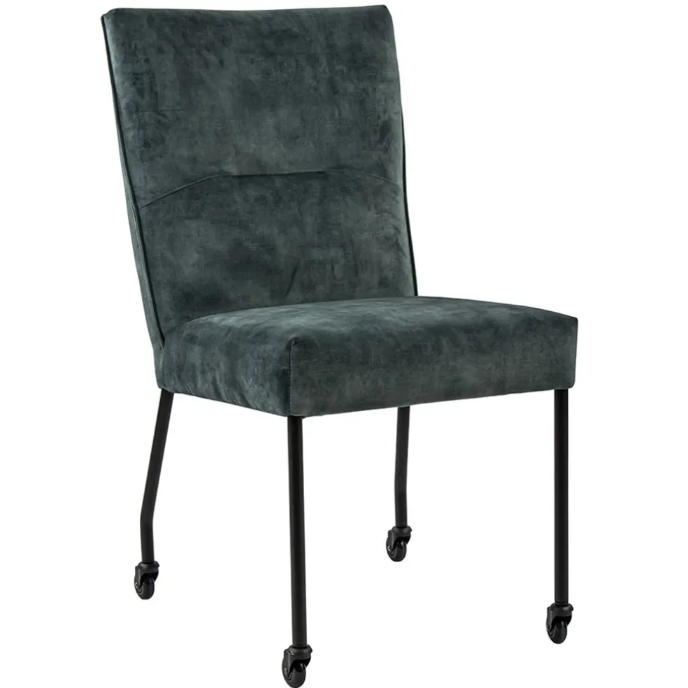 Stoffen eetkamerstoel met zwarte poot en wieltjes