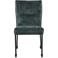 Stoffen eetkamerstoel met zwarte poot en wieltjes