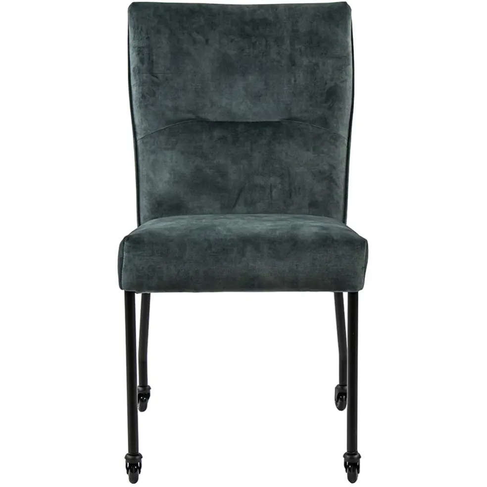 Stoffen eetkamerstoel met zwarte poot en wieltjes