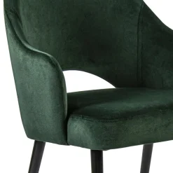 Stoffen eetkamerstoel velours groen met zwarte houten poot