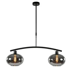 Strak klassieke hanglamp zwart met smoke glas