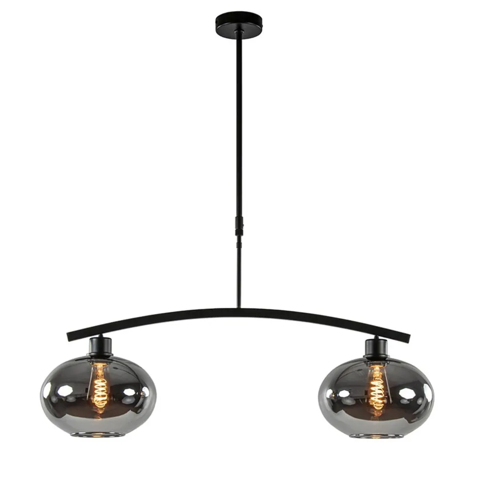 Strak klassieke hanglamp zwart met smoke glas
