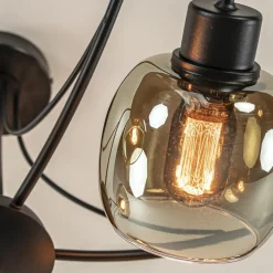Strak klassieke 5-lichts plafondlamp met smoke glazen kappen