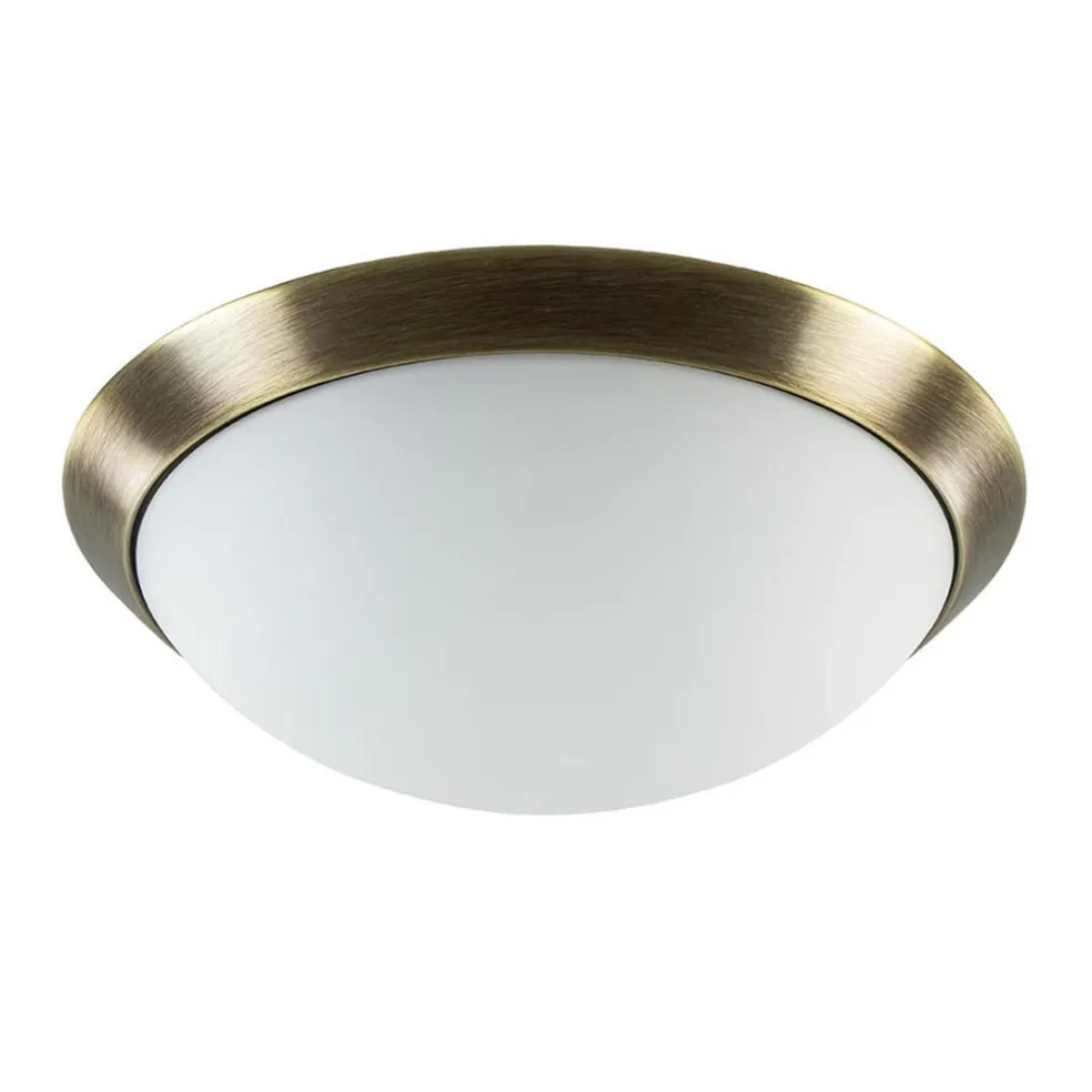 Strak klassieke plafonnière brons met mat wit glas