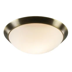 Strak klassieke plafonnière brons met mat wit glas