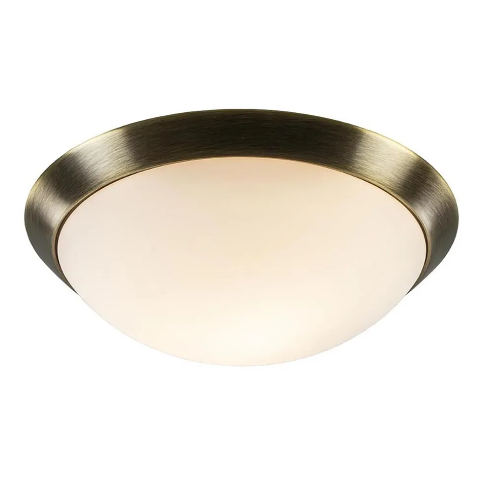 Strak klassieke plafonnière brons met mat wit glas