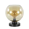 Strak klassieke tafellamp zwart met amber glas