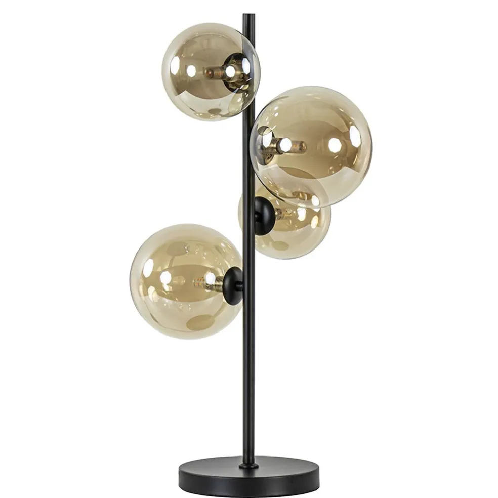 Strak klassieke tafellamp zwart met amber glas
