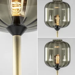 Strak klassieke vloerlamp brons met zwart en smoke glas