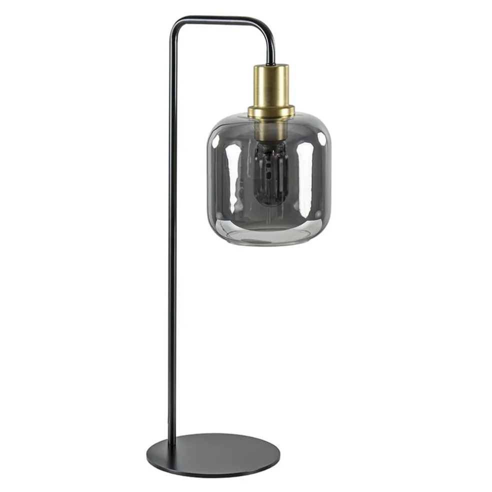 Tafellamp Lekar zwart/brons met smoke glazen kap