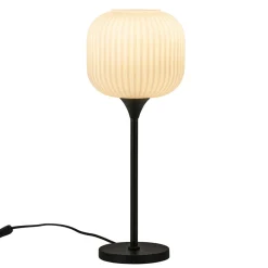 Tafellamp mat zwart met wit glas hoog