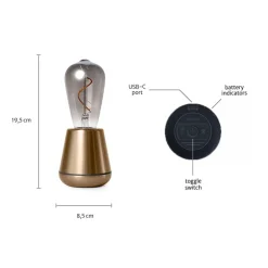 Tafellamp met oplaadbare batterij goud/smoke dimbaar