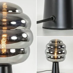 Tafellamp Misty zwart + titanium glas