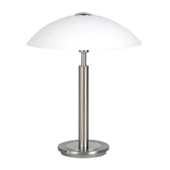 Tafellamp nikkel/glas wit + touchdimmer