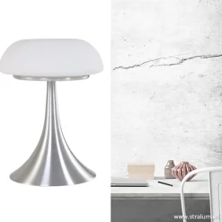 Tafellamp Purissima staal met opaal glas