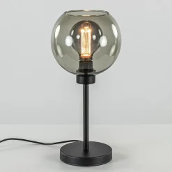 Tafellamp zwart met smoke glazen bol