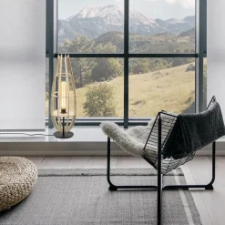 Tafellamp/vloerlamp naturel houten kap met zwart