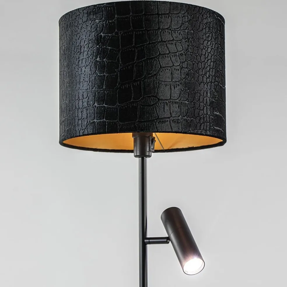 Trendy vloerlamp met kap zwart met goud