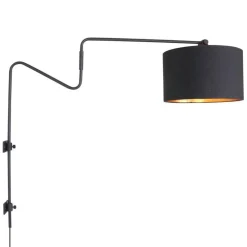 Verstelbare wandlamp met zwart/gouden kap