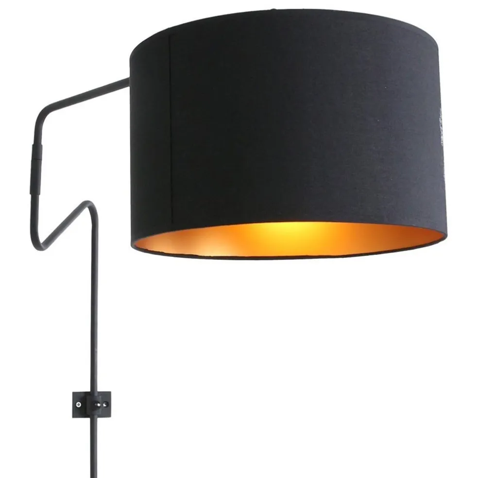 Verstelbare wandlamp met zwart/gouden kap