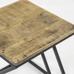 Vierkante bijzettafel zwart met mango hout