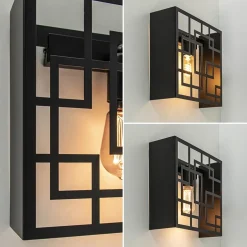 Vierkante wandlamp zwart metaal