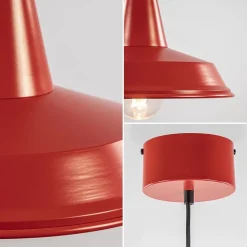 Vintage hanglamp rood met wit en zwart snoer