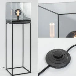 Vloerlamp Askjer kubus zwart/smoke glas