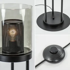 Vloerlamp cilinder mat zwart met smoke glazen kap