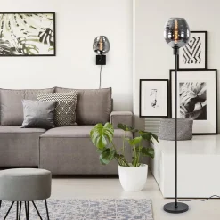 Vloerlamp Fantasy op stang zwart + smoke glas