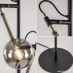 Vloerlamp Globe 2-L zwart/goud smokeglas
