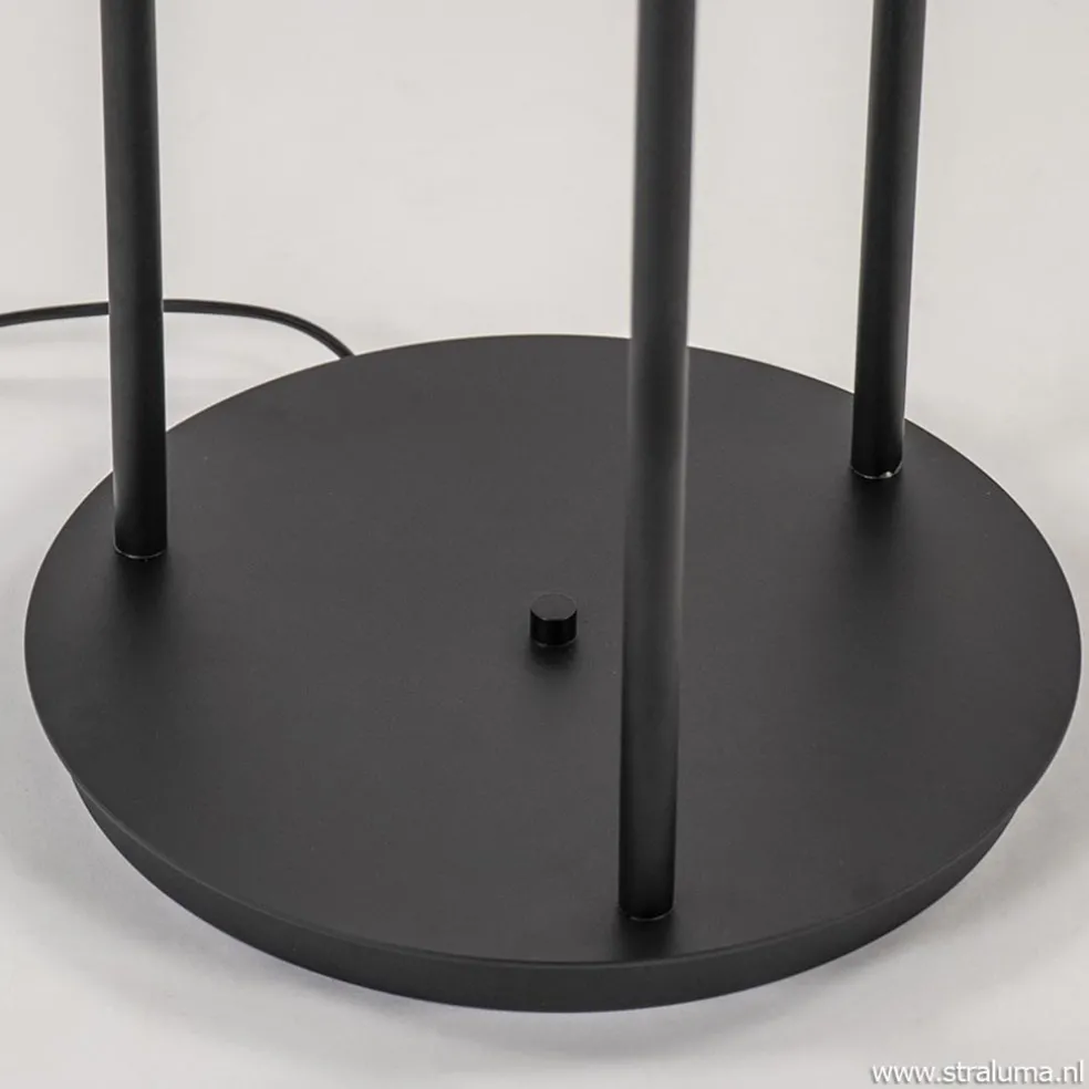 Vloerlamp 3-L zwart met bolglas smoke
