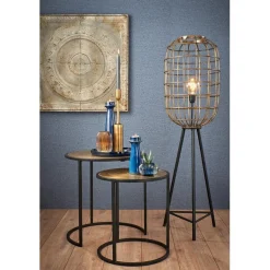 Vloerlamp oud-brons zwart kooi