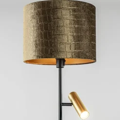 Vloerlamp zwart/goud met kap brons/goud
