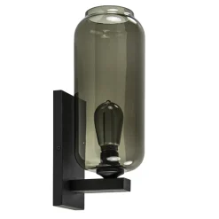 Wandlamp Lett zwart + smoke glas