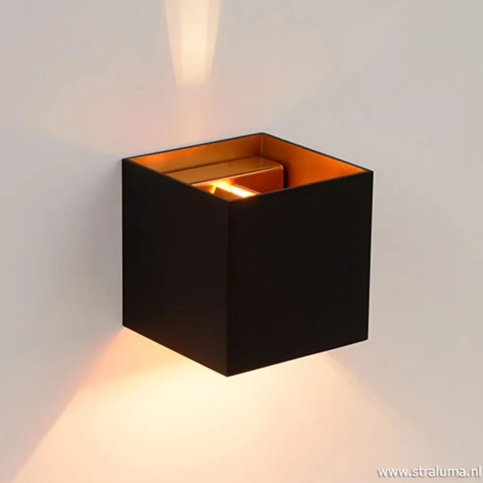 Wandlamp Xio kubus zwart/goud inclusief G9