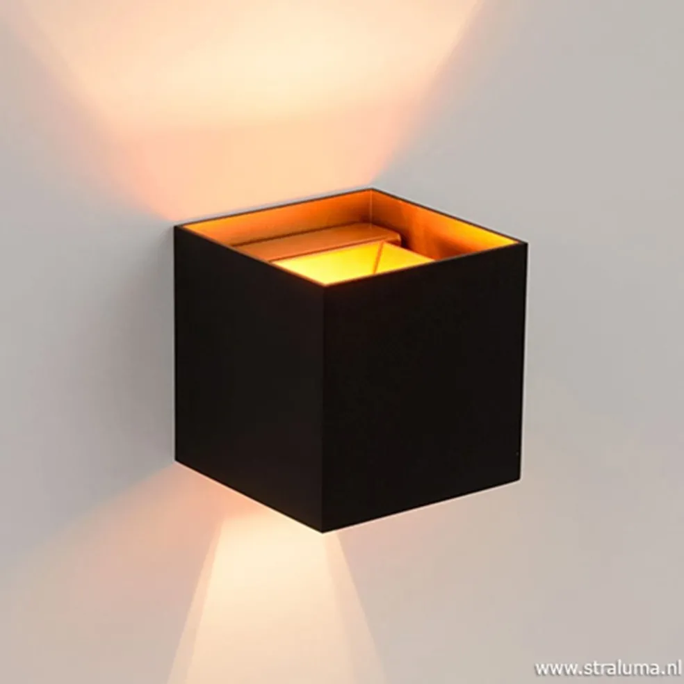 Wandlamp Xio kubus zwart/goud inclusief G9