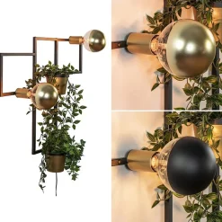 Wandlamp zwart/goud inclusief plantenpotten