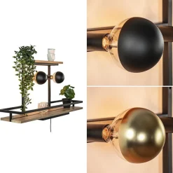 Wandlamp/wandrek zwart met houten planken