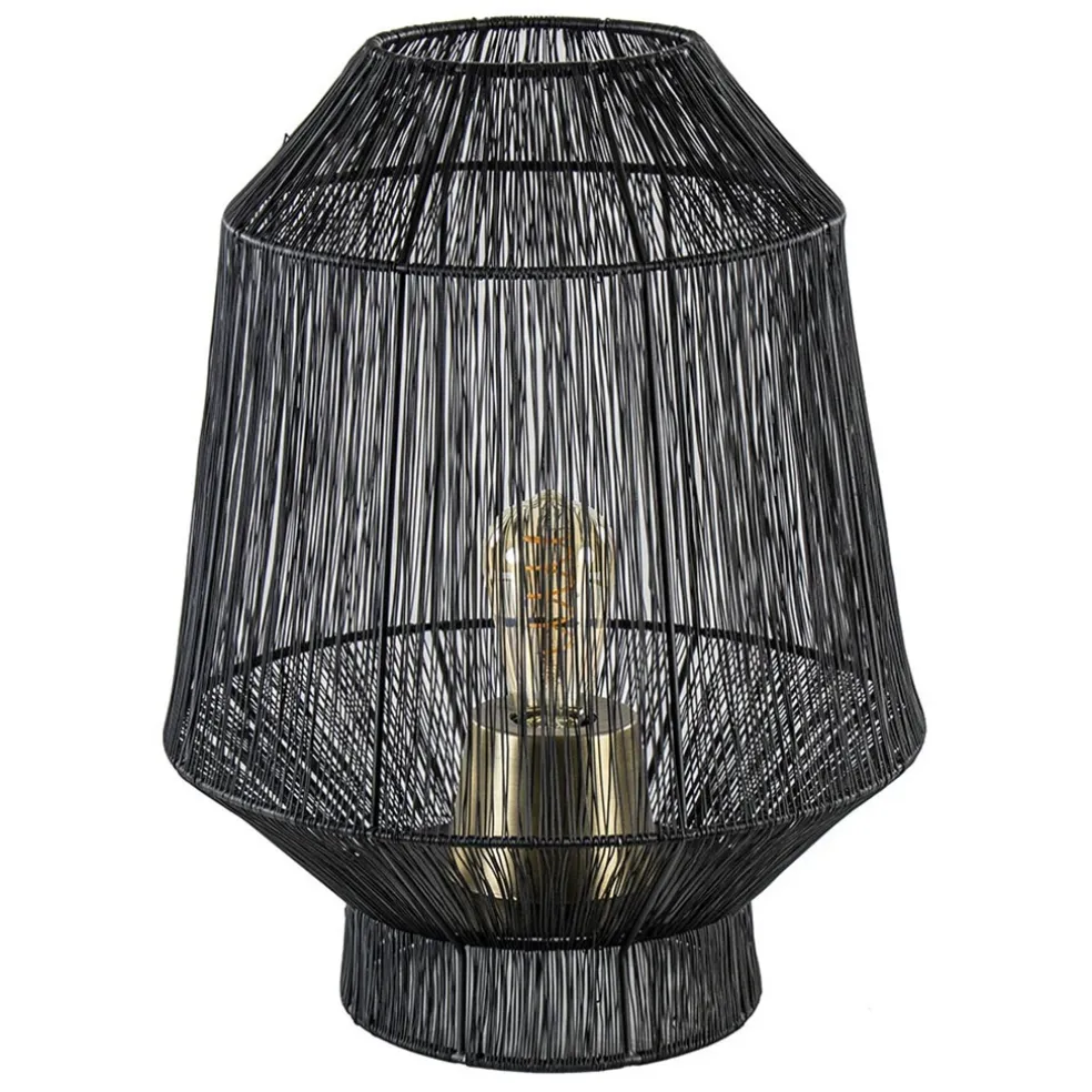 Zwart metalen tafellamp Vitora met brons