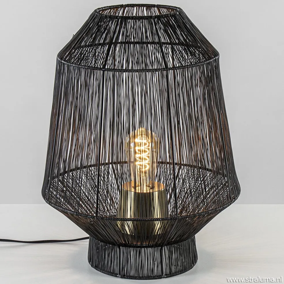 Zwart metalen tafellamp Vitora met brons