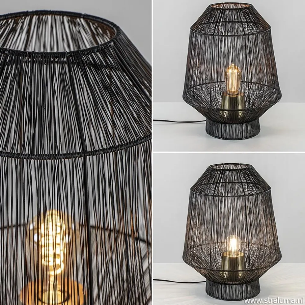 Zwart metalen tafellamp Vitora met brons