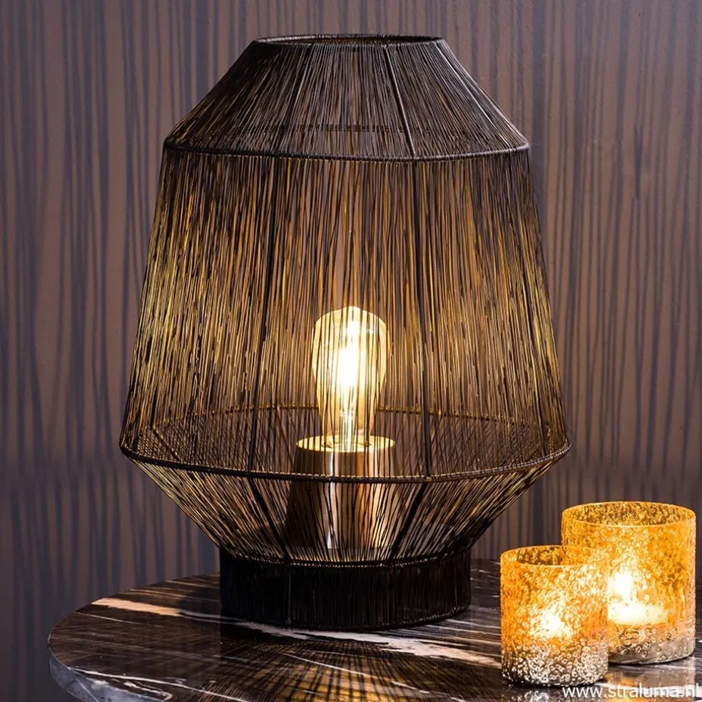 Zwart metalen tafellamp Vitora met brons