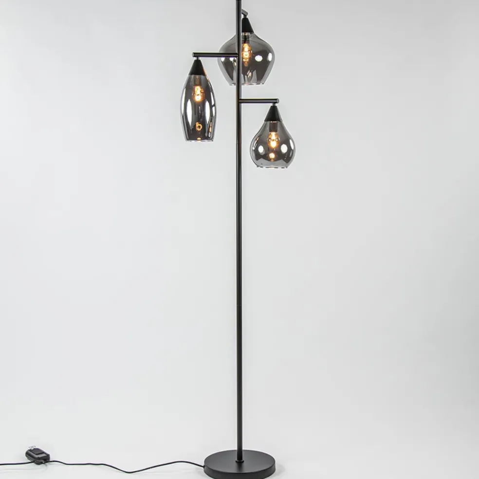 Zwart metalen vloerlamp met titanium glazen kappen