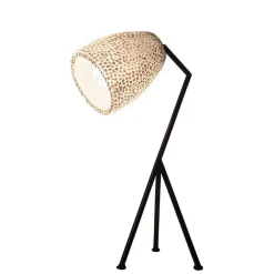 Zwarte driepoot tafellamp met witte schelpenkap