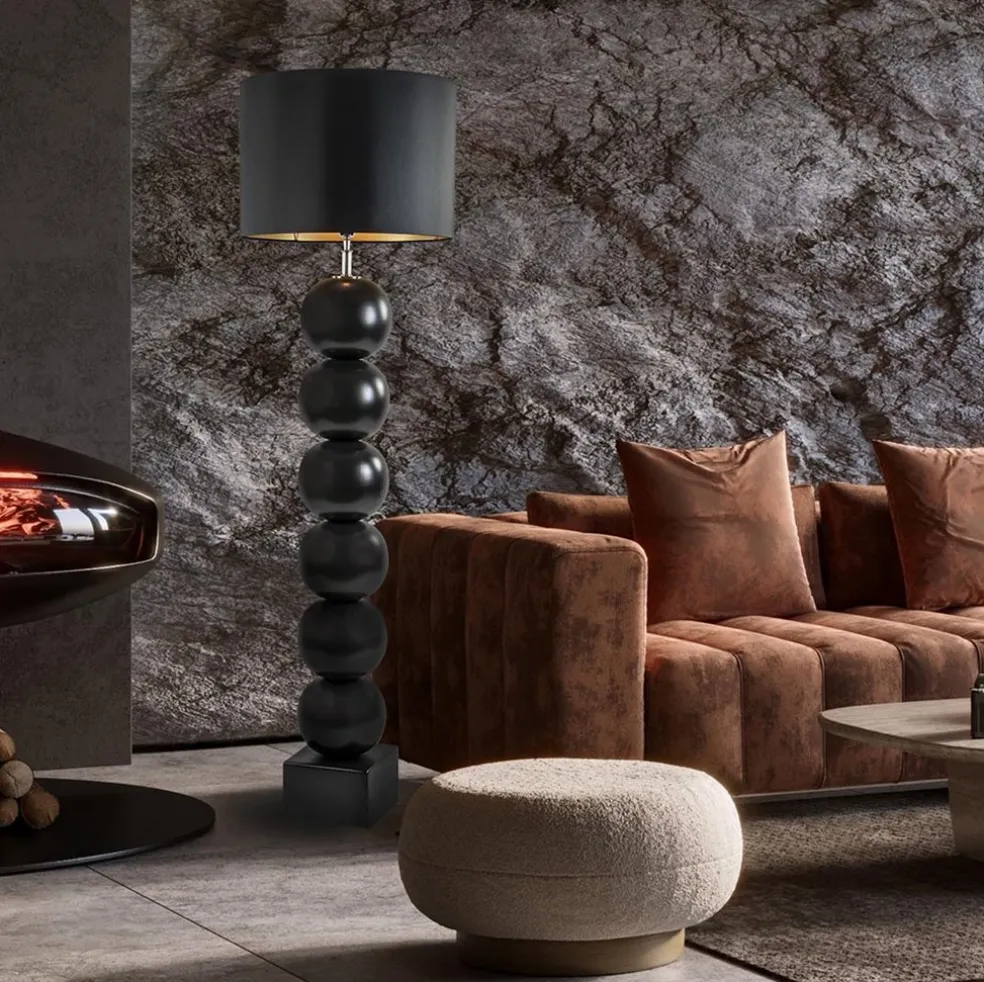 Zwarte vloerlamp bollen met zwarte ronde kap