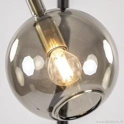 Zwart/messing vloerlamp met smoke glas